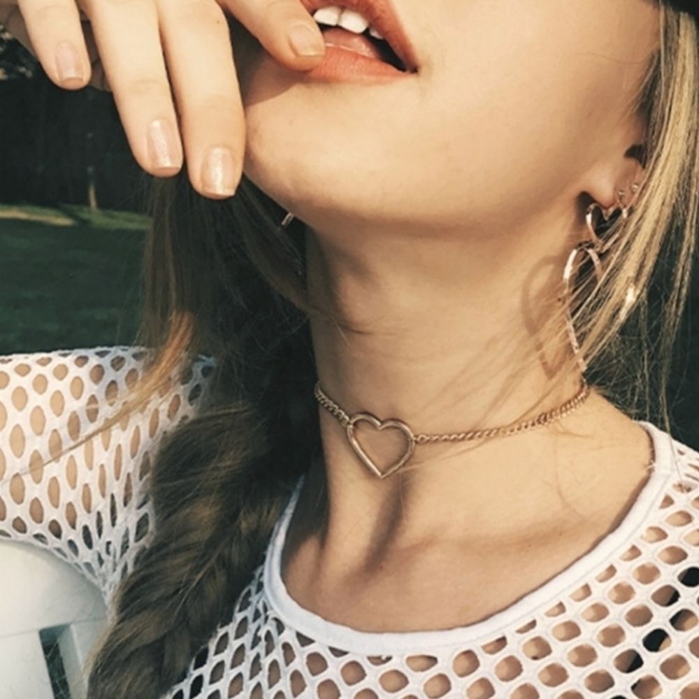 Gold Heart Choker Necklace - Picture 2 of 6